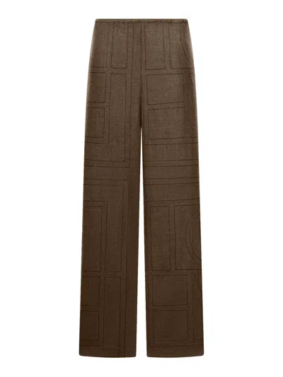 Totême Monogram Flannel Trousers In Brown