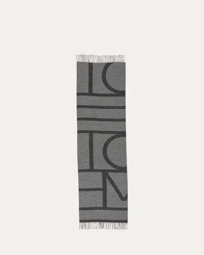 Totême Monogram Jacquard Wool Scarf In Grey