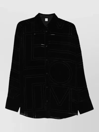 Totême Monogram Lounge Shirt Collared Neck Velvet In Black