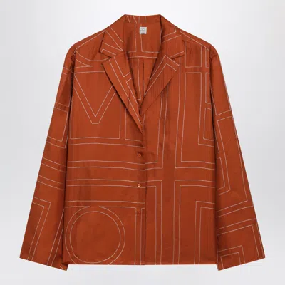 Totême Toteme Monogram Pajama Shirt In Terracotta Silk In Orange