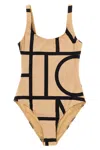 Totême Beige Stretch Jersey Monogram One-piece Swimsuit In Neutral