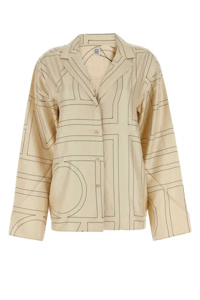 Totême Toteme Monogram Pajama Shirt In Ivory Silk In Nude