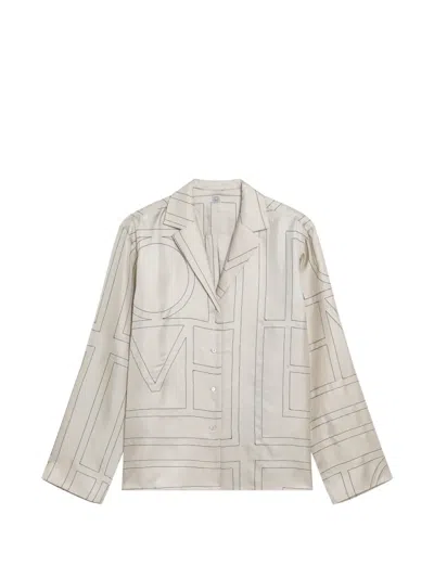 Totême Toteme Ivory Silk Shirt With Monogram In Neutral