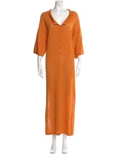 Pre-owned Totême Monogram Pointelle Long Dress In Orange