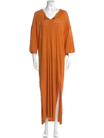 Pre-owned Totême Monogram Pointelle Long Dress In Orange