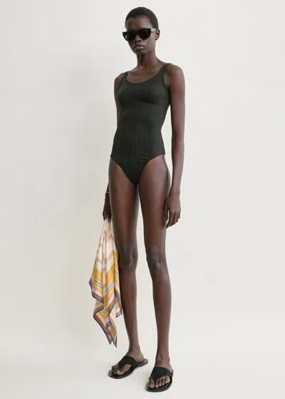 Totême Monogram Pointelle Swimsuit Dark Green