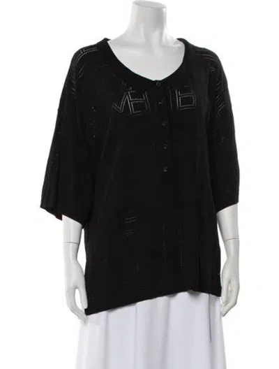 Pre-owned Totême Monogram Pointelle Top Three-quarter Sleeve Top In Black