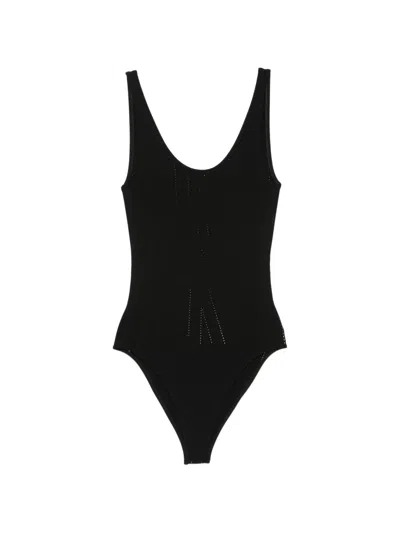 Totême Monogram Pointelle-knit Swimsuit In Black