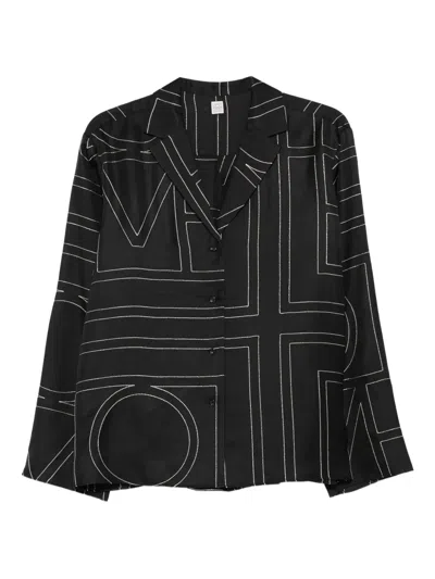Totême Toteme Monogram Silk Twill Pajama Shirt In Black