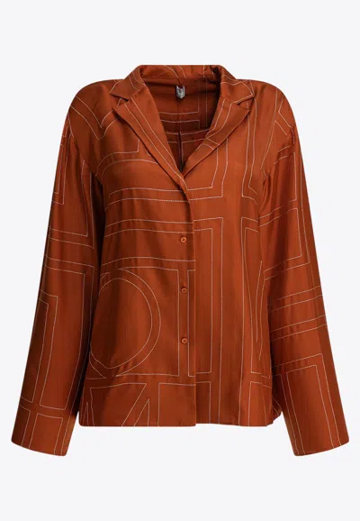 Totême Monogram Print Silk Pajama Shirt In Brown
