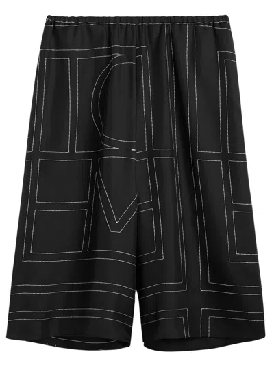 Totême Toteme Monogram Silk Bermuda Shorts With Elastic Waist In Black