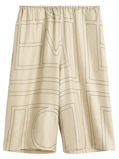 Totême Toteme Monogram Silk Bermuda Shorts With Elasticated Waist In Ivory