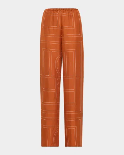 Totême Monogram Silk Pajama Bottoms In Orange