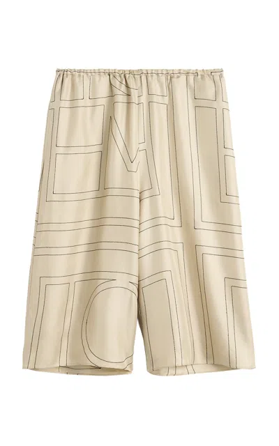 Totême Monogram Silk Pajama Pants Wide Leg In Neutral