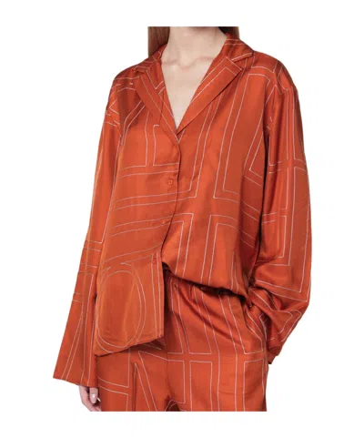 Totême Monogram Silk Pajama Shirt In Terracotta In Brown