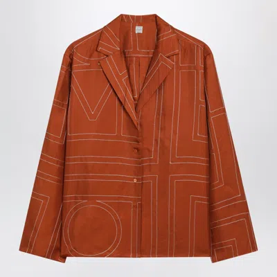Totême Toteme Monogram Silk Pajama Shirt In Terracotta In Red