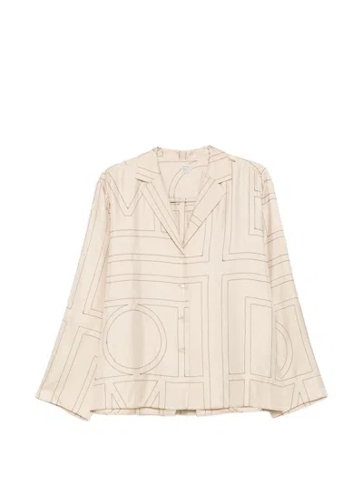 Totême Toteme Monogram Silk Pajama Shirt In White