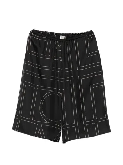 Totême Toteme Monogram Silk Pajama Shorts In Black