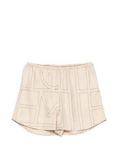 Totême Toteme Monogram Silk Pajama Shorts In Gold