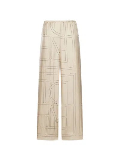 Totême Monogram Silk Pajama Trousers In Neutral