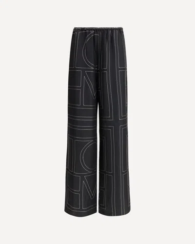 Totême Toteme Women Silk Trousers With Monogram Logo Embroidery In Multi