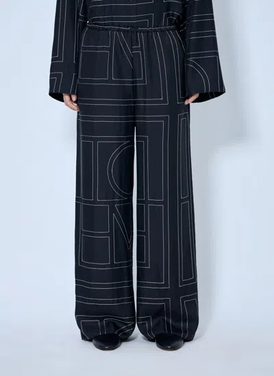 Totême Monogram Silk Pj Pants In Black