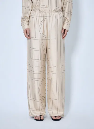 Totême Monogram Silk Pj Pants In Cream