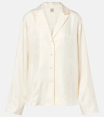 Totême Monogram Silk Satin Pajama Shirt In Neutral