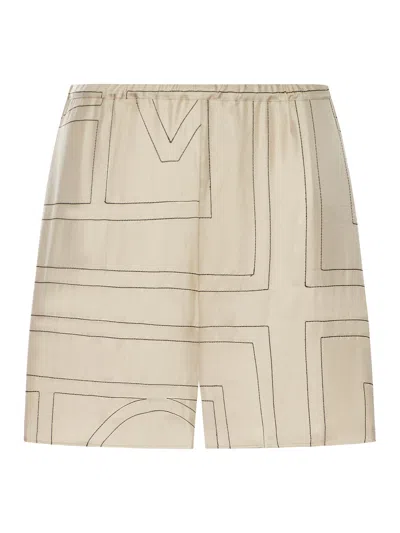 Totême Monogram Silk Pj Shorts In Neutral