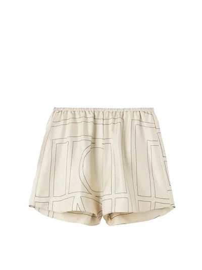 Totême Toteme Monogram Silk Shorts Ivory In Metallic