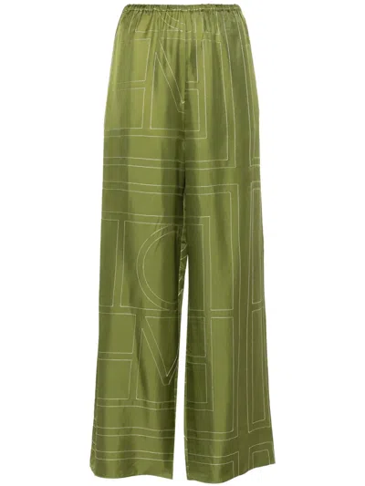 TOTÊME MONOGRAM SILK STRAIGHT-LEG TROUSERS