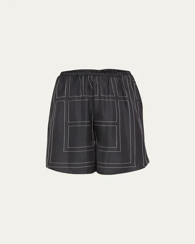 Totême Monogram Silk Twill Pj Shorts In Black