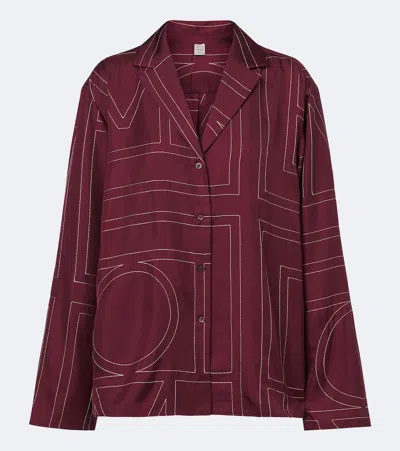 Totême Monogram Silk Twill Shirt In Burgundy