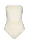 Totême Monogram Strapless Swimsuit In White