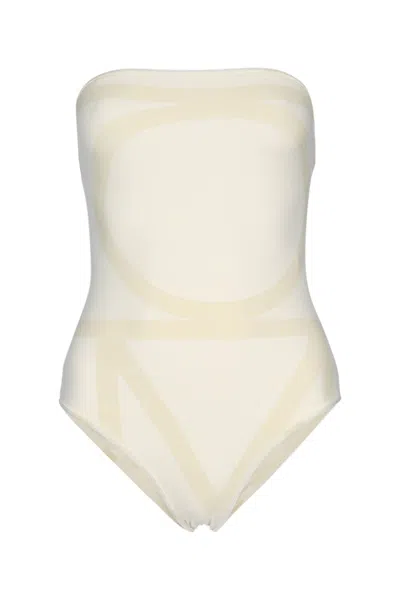 Totême Monogram Strapless Swimsuit In White
