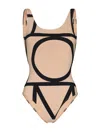 Totême Beige Stretch Jersey Monogram One-piece Swimsuit In Neutral