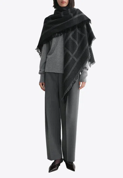 Totême Monogram Wool Cashmere Scarf In Gray