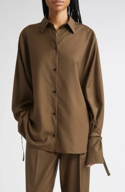 Totême Toteme Monogram Wool Flannel Tie Cuff Shirt In Green