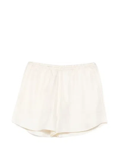 Totême Monogram-embroidered Silk Shorts In White