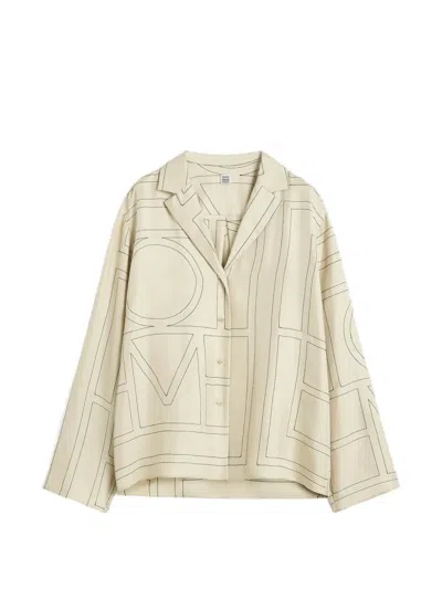 Totême Toteme Ivory Silk Shirt With Monogram In Neutral