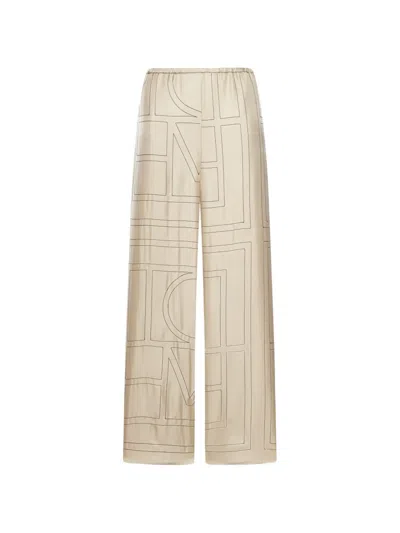Totême Toteme Monogram Silk Pajama Trousers In Neutral