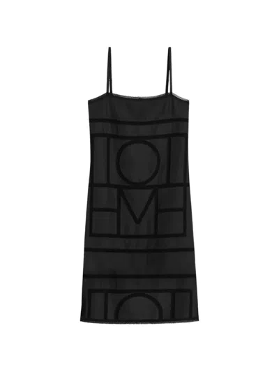 Totême Monogram-trim Midi Dress In Black