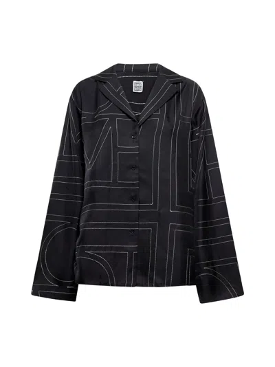 Totême Toteme Monogram Silk Twill Pajama Shirt In Black