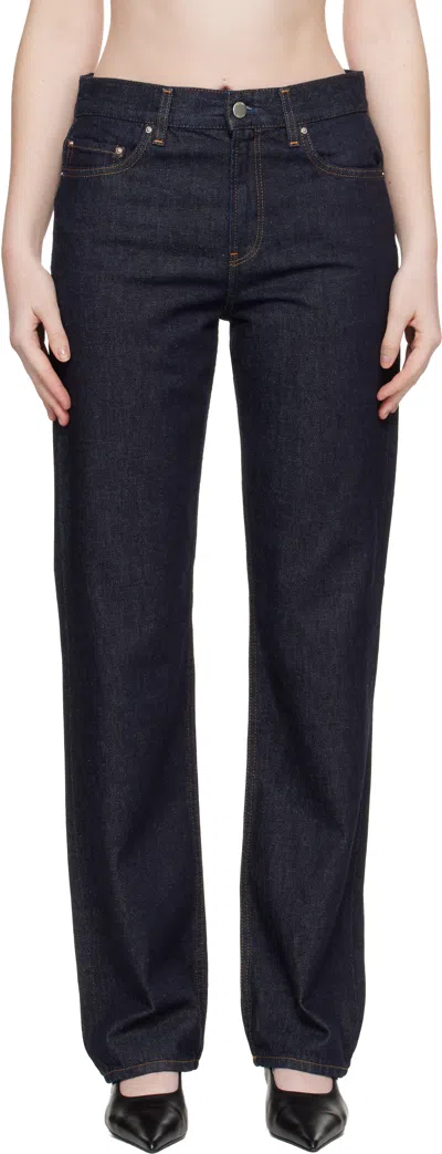 Totême Navy Low Straight Jeans In Blue