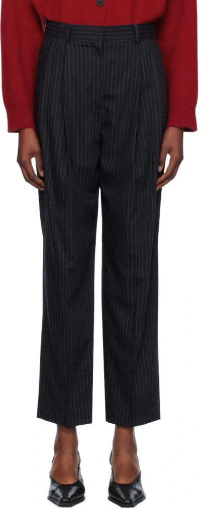 Totême Navy Tailored Pinstriped Trousers In Black
