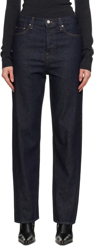 Totême Navy Twisted Seam Full Length Jeans In Blue