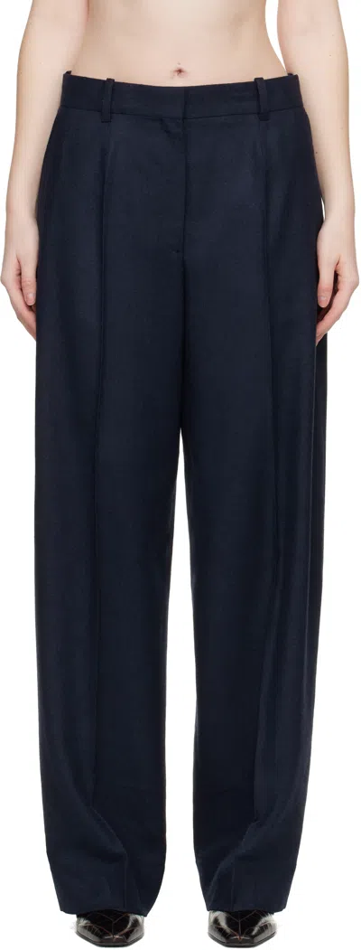 Totême Navy Wide Flannel Trousers In Blue