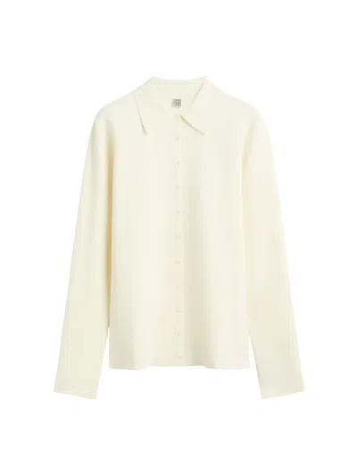 Totême Toteme? No Brand-viscose Knit Cardigan With Classic Collar And Button Front In Yellow