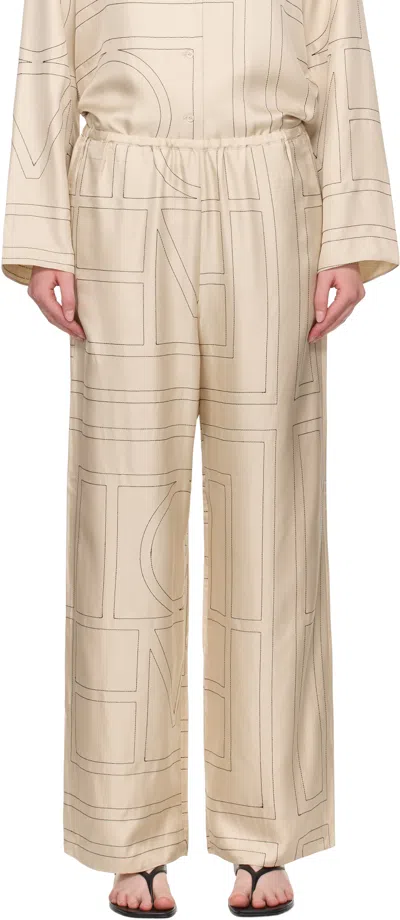 Totême Monogram Silk Straight-leg Ankle Pajama Pants In Brown