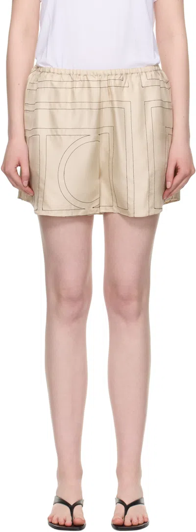 Totême Beige Shorts With Geometric Logo Print In Silk Woman In Brown